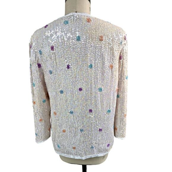 Vintage 90s Scala Silk Sequin Polka Dot Evening Jacket - Size M - Picture 6 of 10